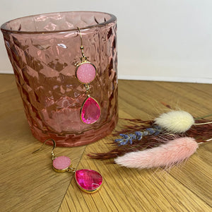 Oorbellen glaskralen roze